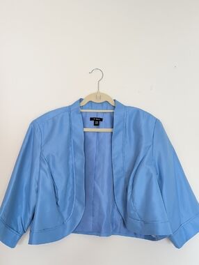 Plus Size Sky Blue Cropped Open-Front Blazer